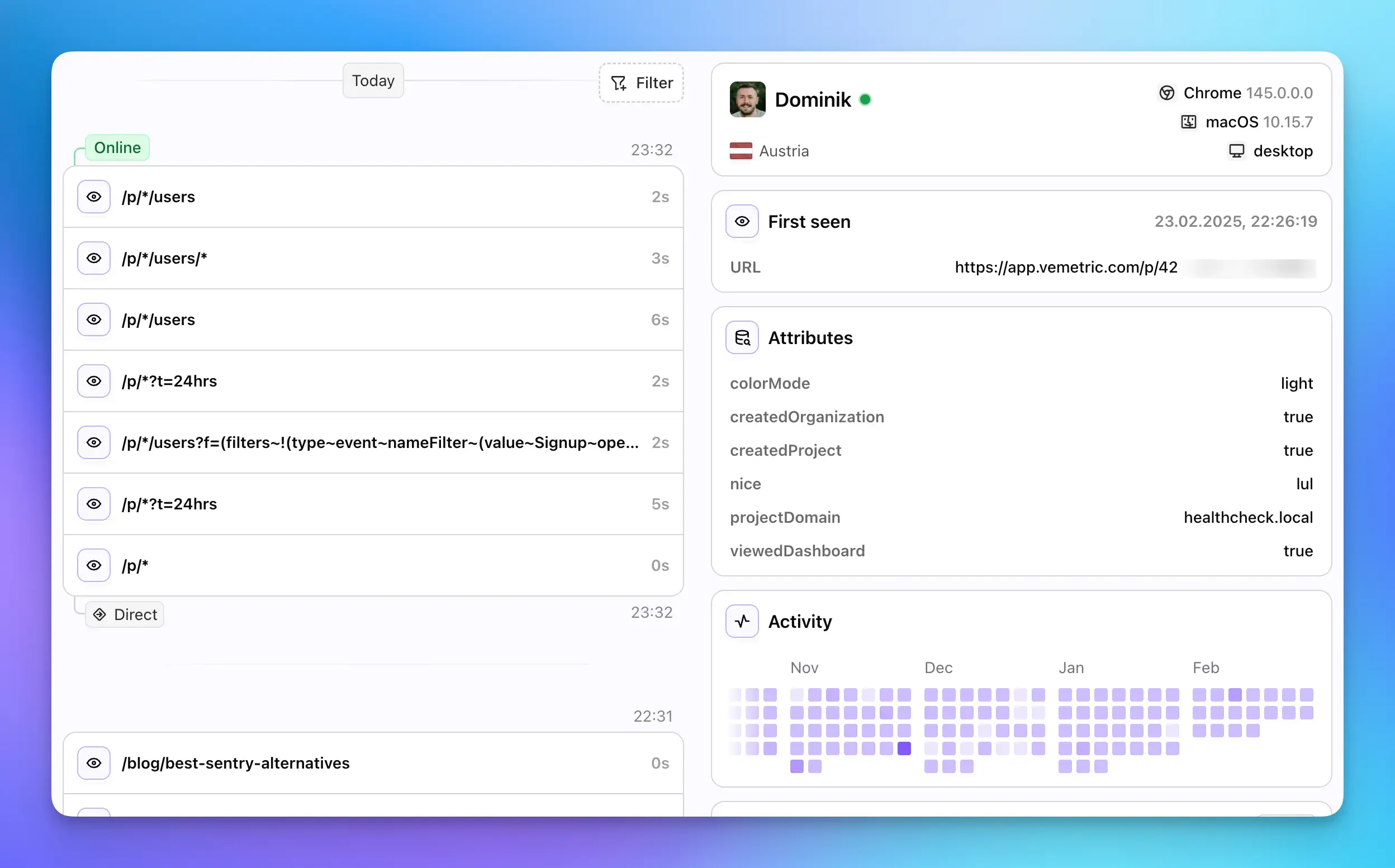 Screenshot of User Journeys in Vemetric
