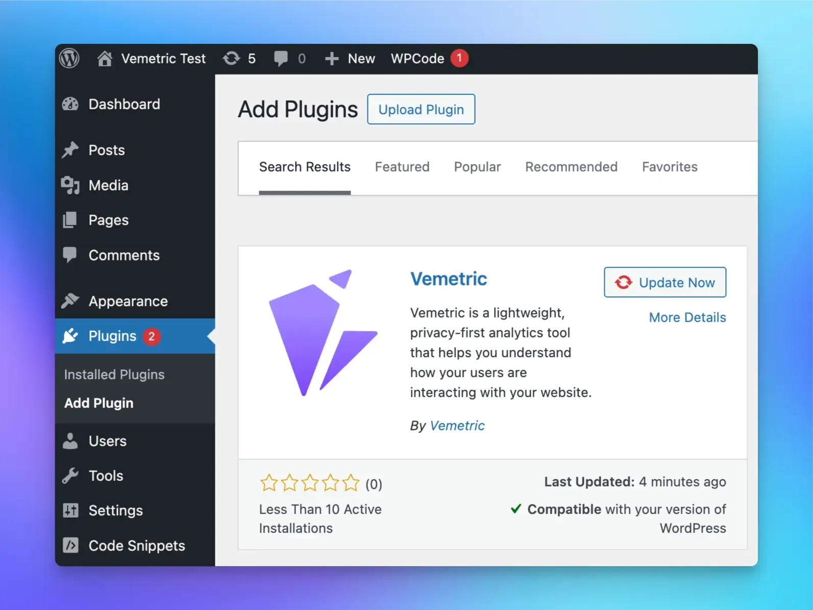 Screenshot of the WordPress Plugin installation